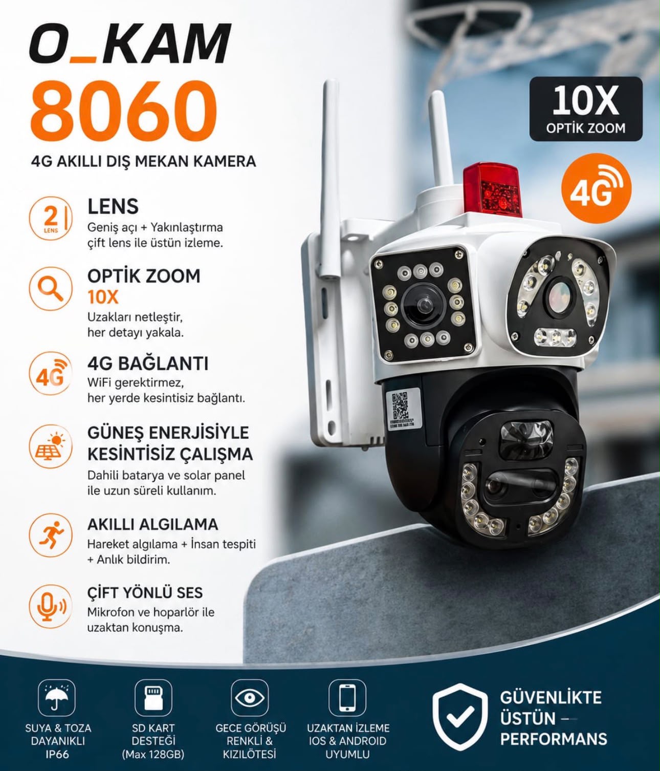 O-KAM 8060 4G Güneş Enerjili Akıllı Dış Mekan Kamera